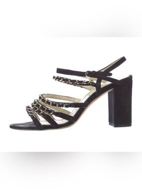 Chanel Black Chain-Strap Block Heel Sandal slingback